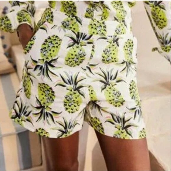BODEN GEORGINA 100% Linen Flat Front Pineapple Print SHORTS 4" Inseam White - Picture 2 of 4